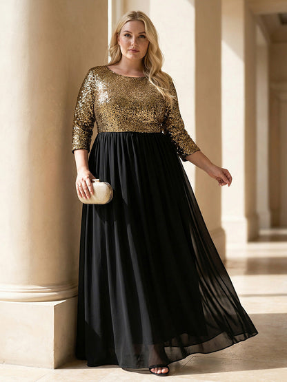 pretty EMILIA|Plus Size  Sequin 3/4 Sleeves Evening Dress