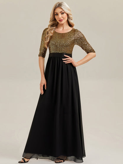 ever EMILIA|Glitter A-Line Maxi Evening Dress with Chiffon