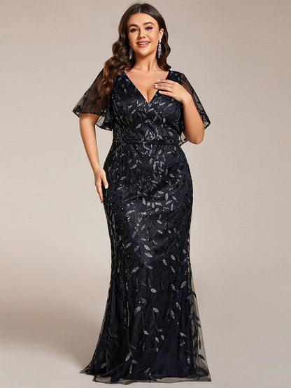 ever DIONE|Gorgeous V Neck Leaf-Sequined Fishtail Party Dress