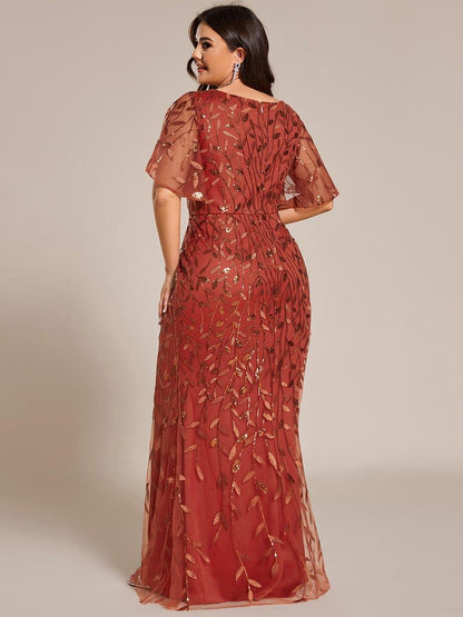 pretty DIONE|Fashion Plus Size V Neck Mermaid Sequin & Tulle Evening Dress