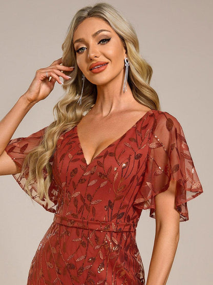 ever DIONE|Gorgeous V Neck Leaf-Sequined Fishtail Party Dress