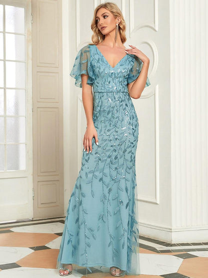 ever DIONE|Gorgeous V Neck Leaf-Sequined Fishtail Party Dress
