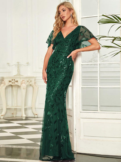 ever DIONE|Gorgeous V Neck Leaf-Sequined Fishtail Party Dress
