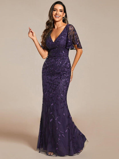 ever DIONE|Gorgeous V Neck Leaf-Sequined Fishtail Party Dress