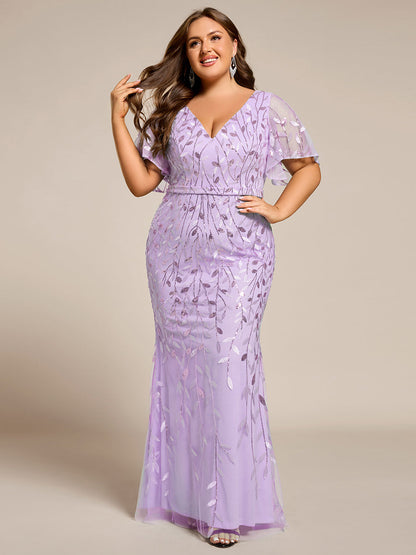 pretty DIONE|Fashion Plus Size V Neck Mermaid Sequin & Tulle Evening Dress