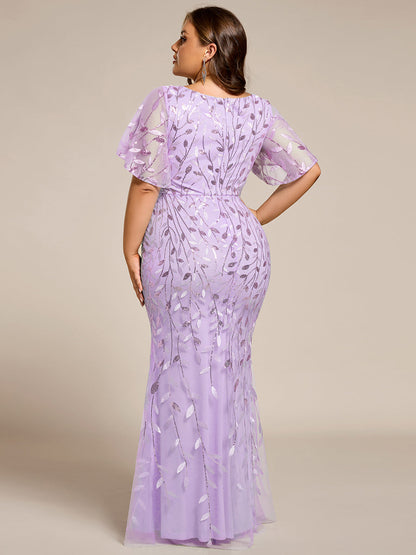 pretty DIONE|Fashion Plus Size V Neck Mermaid Sequin & Tulle Evening Dress
