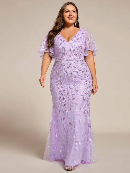 pretty DIONE|Fashion Plus Size V Neck Mermaid Sequin & Tulle Evening Dress