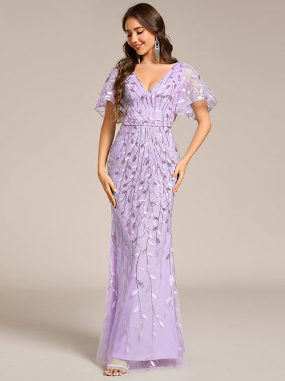 ever DIONE|Gorgeous V Neck Leaf-Sequined Fishtail Party Dress