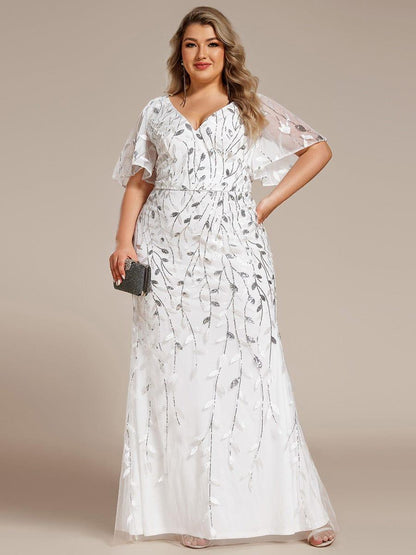 ever DIONE|Gorgeous V Neck Leaf-Sequined Fishtail Party Dress