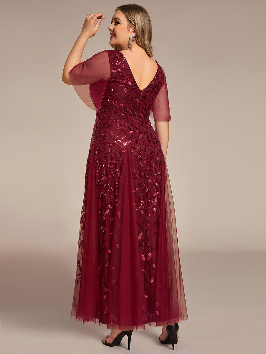 ever ASTRAL|Ruffle Sleeves Leaf Sequin Maxi Bridesmaid Dress