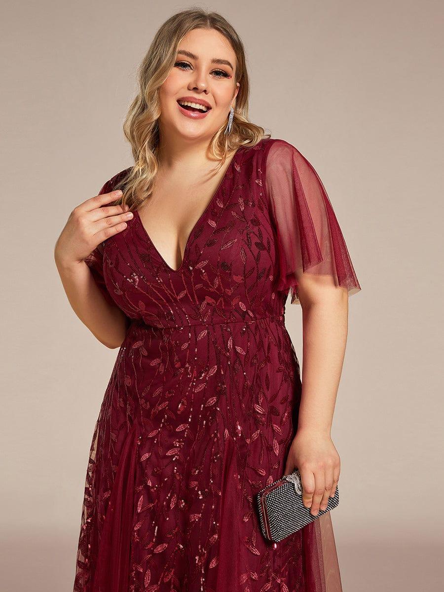 ever ASTRAL|Ruffle Sleeves Leaf Sequin Maxi Bridesmaid Dress
