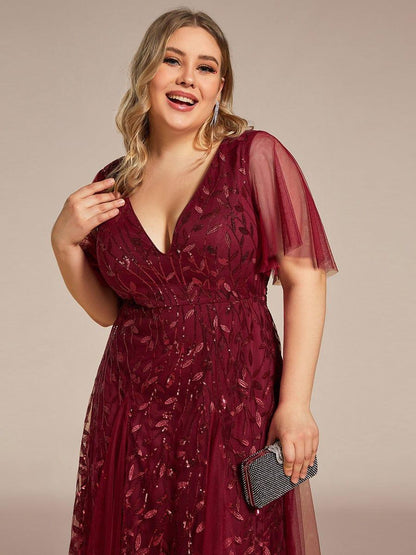 ever ASTRAL|Ruffle Sleeves Leaf Sequin Maxi Bridesmaid Dress