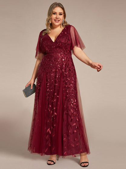 ever ASTRAL|Shimmery Ruffle Sleeves Maxi Sequin Evening Dress