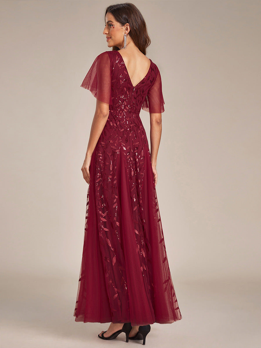 ever ASTRAL|Ruffle Sleeves Leaf Sequin Maxi Bridesmaid Dress