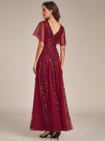 ever ASTRAL|Ruffle Sleeves Leaf Sequin Maxi Bridesmaid Dress