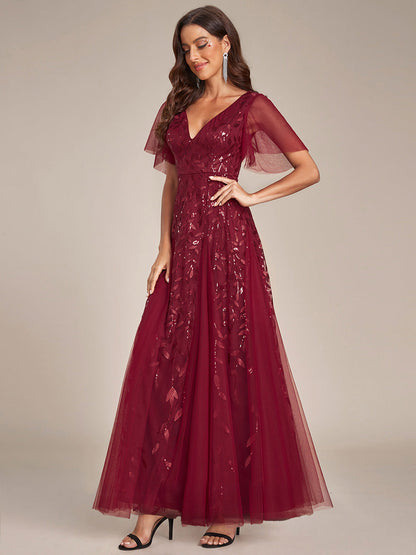 ever ASTRAL|Elegant Ruffle Sleeves Maxi Sequin Mother of the Bride Dress