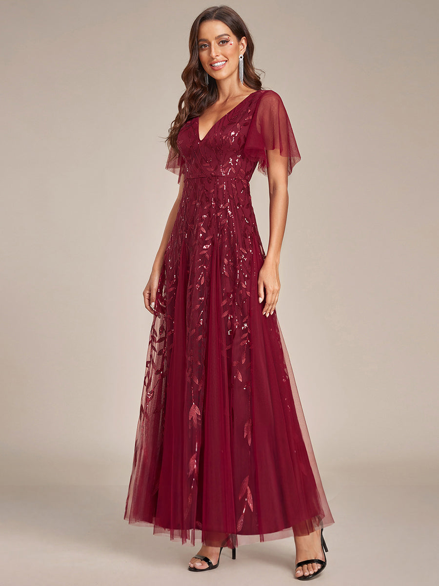 ever ASTRAL|Elegant Ruffle Sleeves Maxi Sequin Mother of the Bride Dress