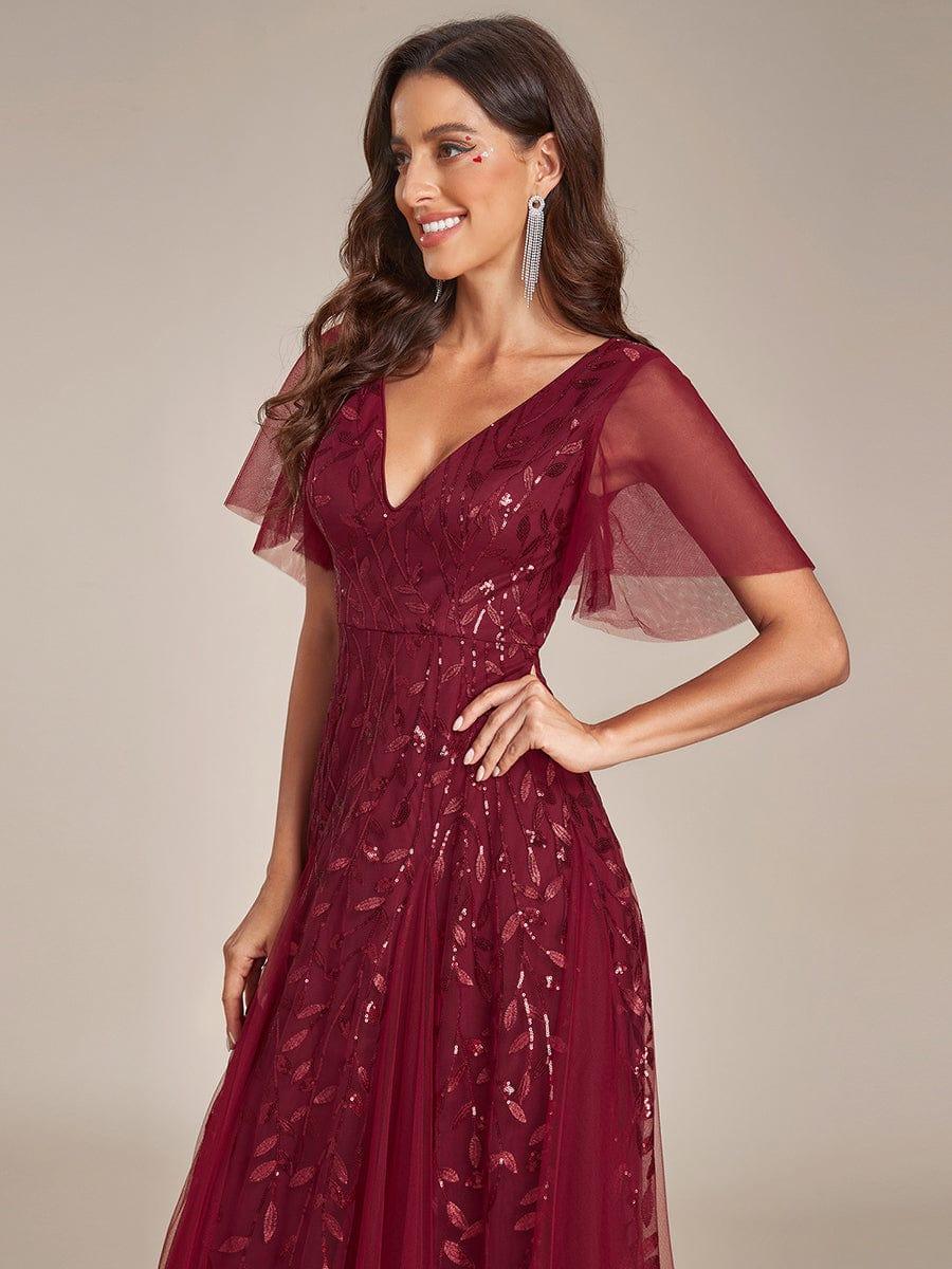 ever ASTRAL|Elegant Ruffle Sleeves Maxi Sequin Mother of the Bride Dress