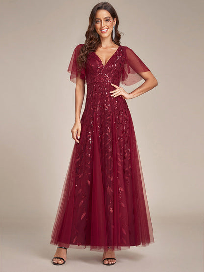 ever ASTRAL|Ruffle Sleeves Leaf Sequin Maxi Bridesmaid Dress