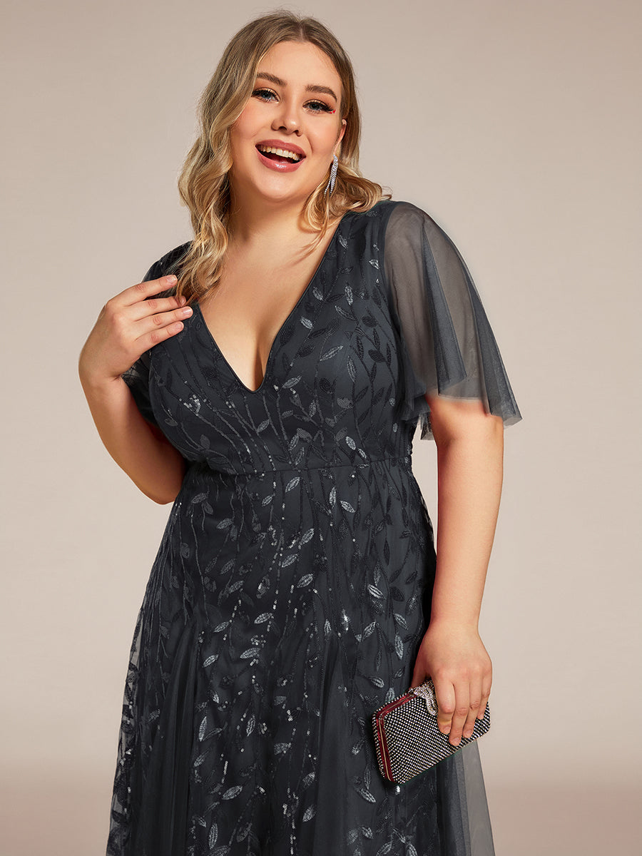 ever ASTRAL|Elegant Ruffle Sleeves Maxi Sequin Mother of the Bride Dress