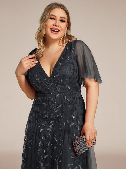 ever ASTRAL|Elegant Ruffle Sleeves Maxi Sequin Mother of the Bride Dress