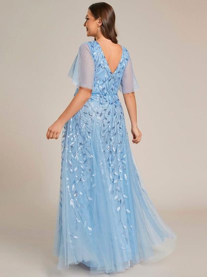 ever ASTRAL|Ruffle Sleeves Leaf Sequin Maxi Bridesmaid Dress