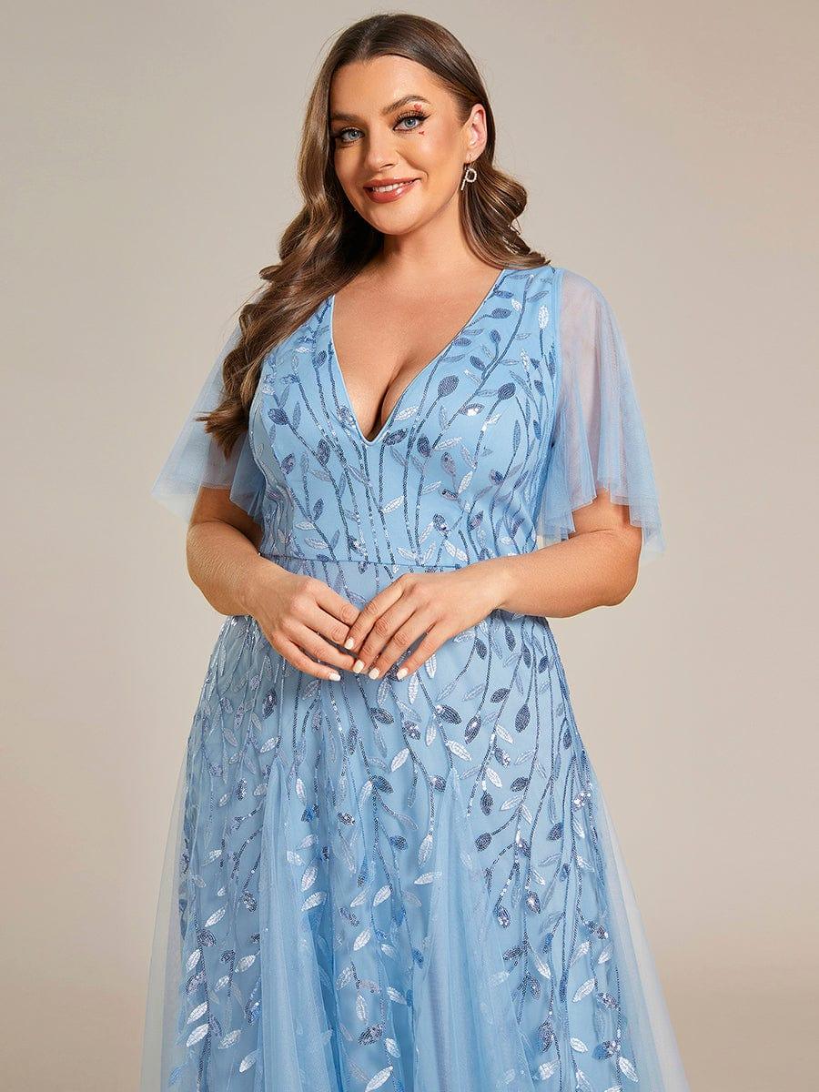 ever ASTRAL|Elegant Ruffle Sleeves Maxi Sequin Mother of the Bride Dress