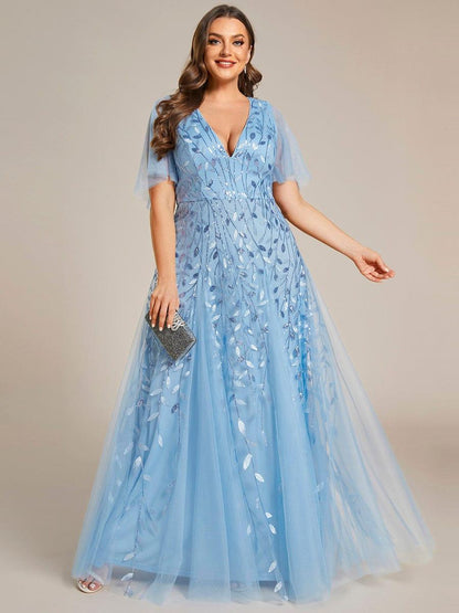ever ASTRAL|Ruffle Sleeves Leaf Sequin Maxi Bridesmaid Dress