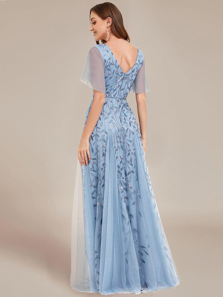 ever ASTRAL|Ruffle Sleeves Leaf Sequin Maxi Bridesmaid Dress