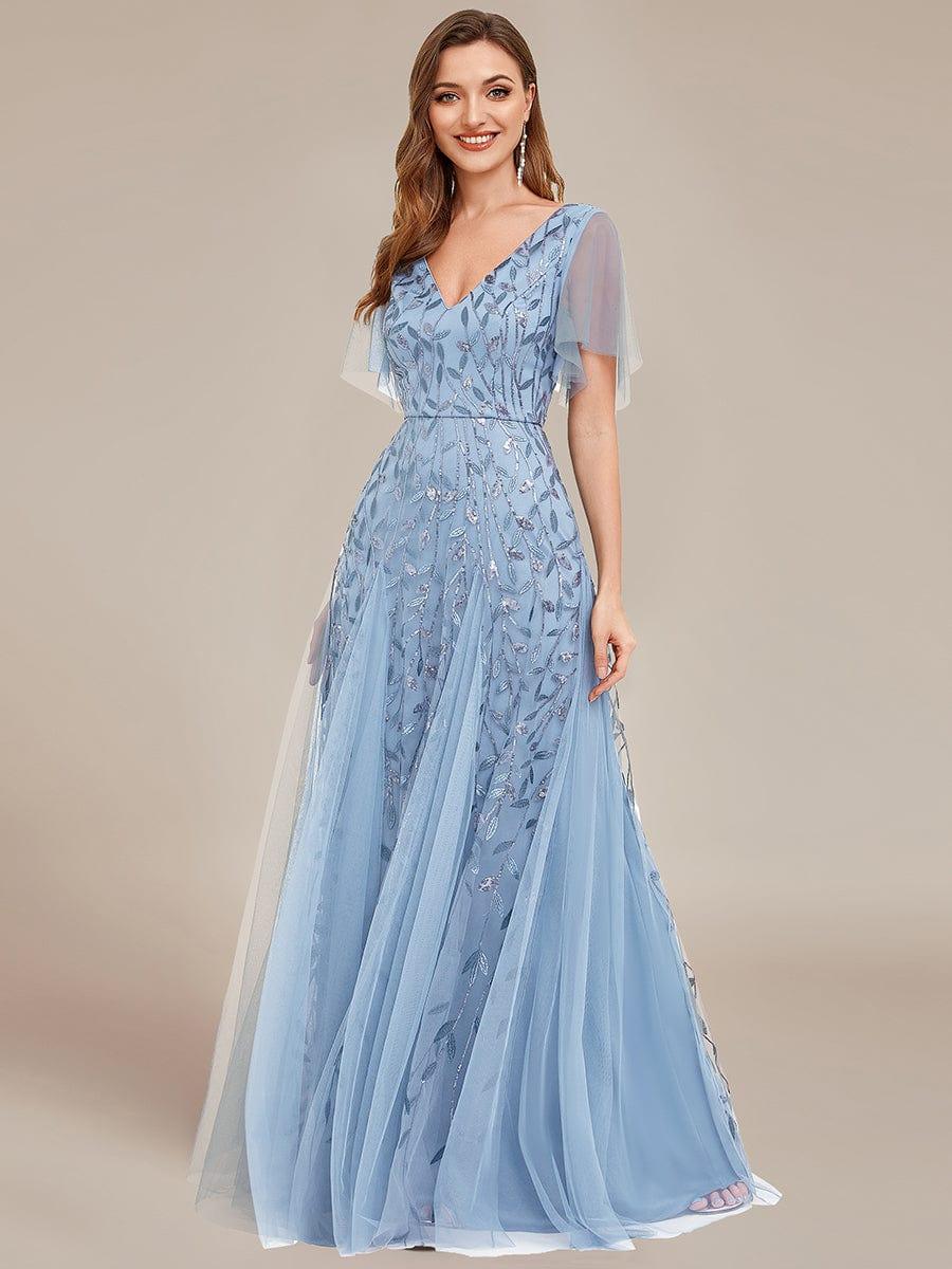 ever ASTRAL|Shimmery Ruffle Sleeves Maxi Sequin Evening Dress