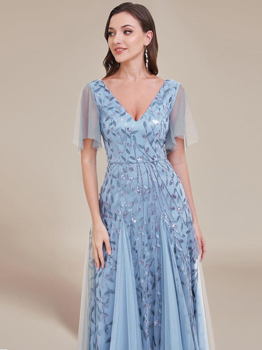 ever ASTRAL|Elegant Ruffle Sleeves Maxi Sequin Mother of the Bride Dress