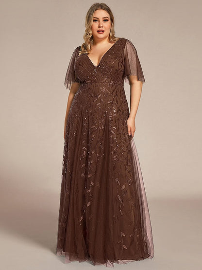 ever ASTRAL|Ruffle Sleeves Leaf Sequin Maxi Bridesmaid Dress