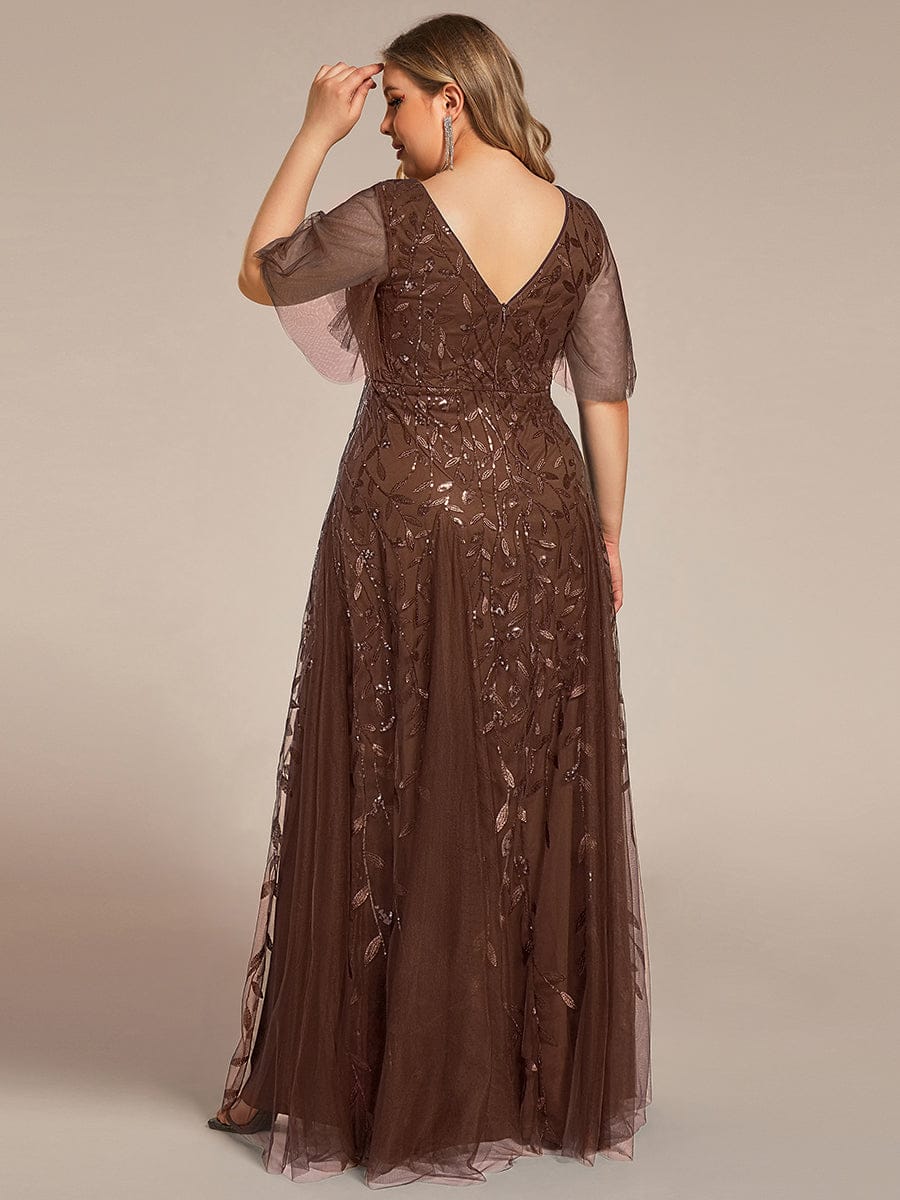 ever ASTRAL|Elegant Ruffle Sleeves Maxi Sequin Mother of the Bride Dress