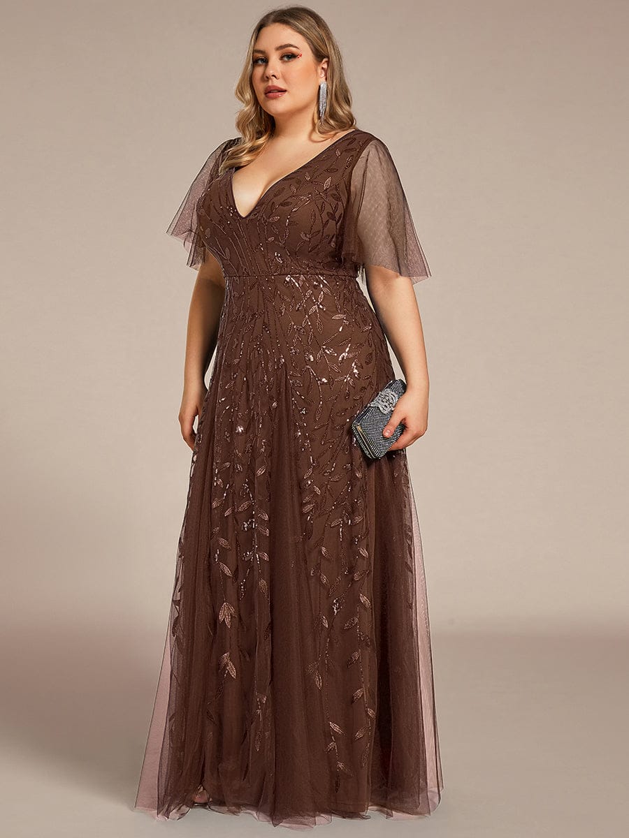 ever ASTRAL|Ruffle Sleeves Leaf Sequin Maxi Bridesmaid Dress
