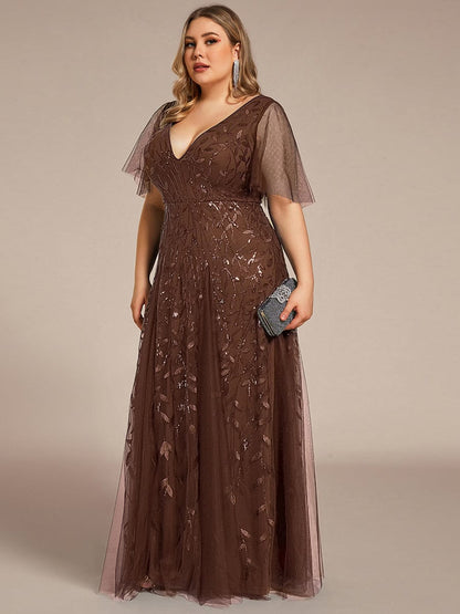 ever ASTRAL|Ruffle Sleeves Leaf Sequin Maxi Bridesmaid Dress
