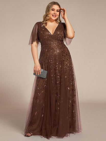 ever ASTRAL|Shimmery Ruffle Sleeves Maxi Sequin Evening Dress