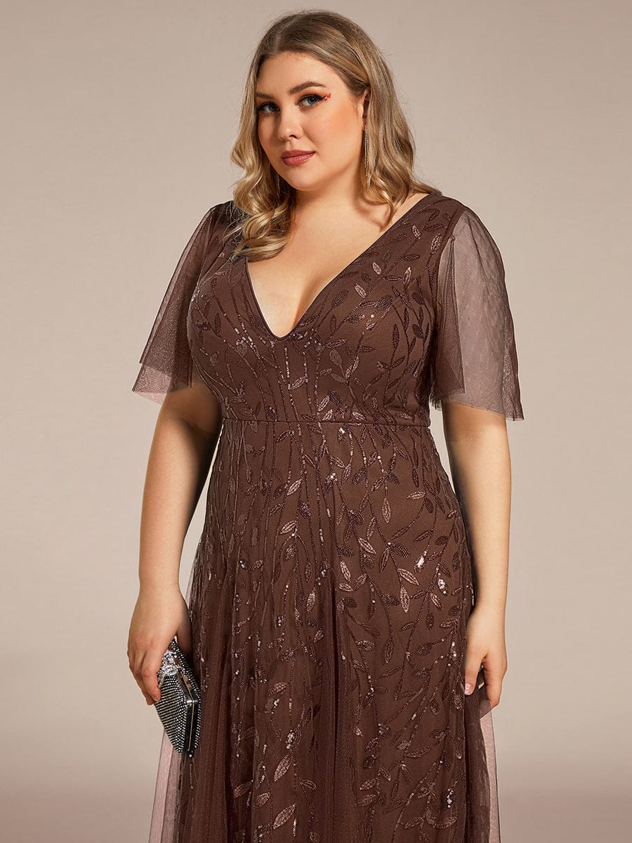 ever ASTRAL|Ruffle Sleeves Leaf Sequin Maxi Bridesmaid Dress