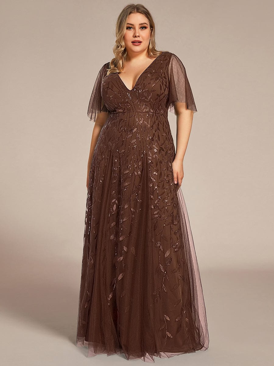 ever ASTRAL|Shimmery Ruffle Sleeves Maxi Sequin Evening Dress