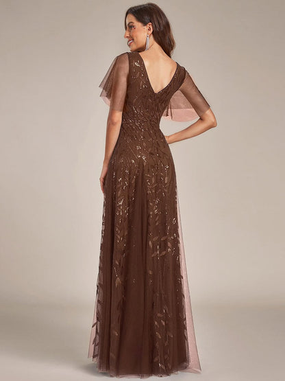 ever ASTRAL|Shimmery Ruffle Sleeves Maxi Sequin Evening Dress