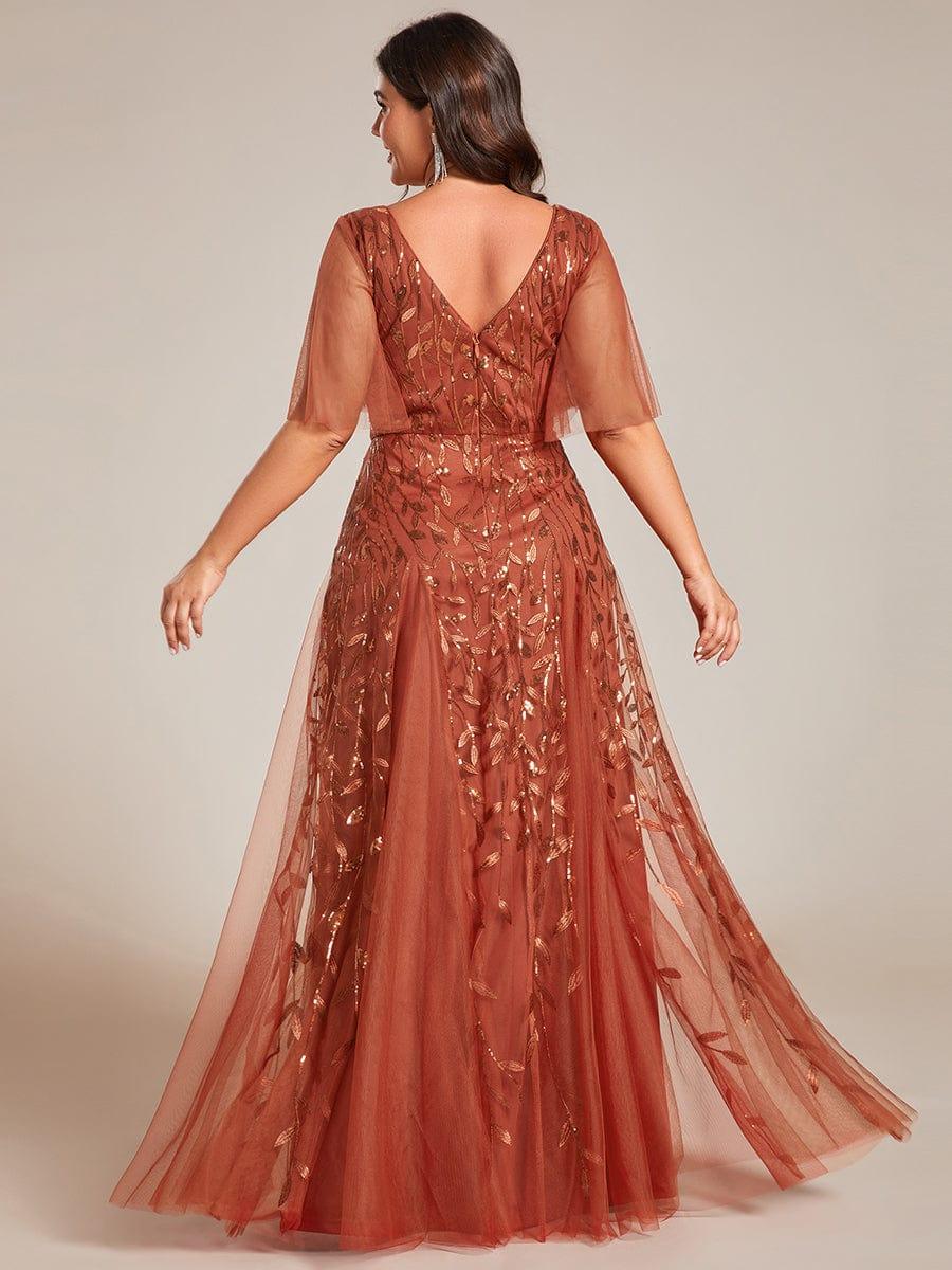 ever ASTRAL|Elegant Ruffle Sleeves Maxi Sequin Mother of the Bride Dress