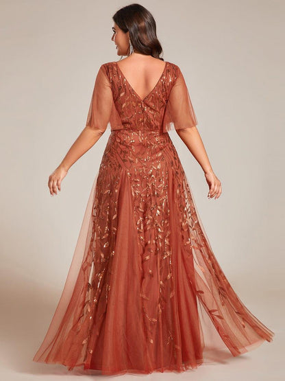 ever ASTRAL|Elegant Ruffle Sleeves Maxi Sequin Mother of the Bride Dress