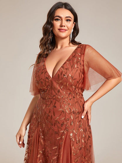 ever ASTRAL|Elegant Ruffle Sleeves Maxi Sequin Mother of the Bride Dress