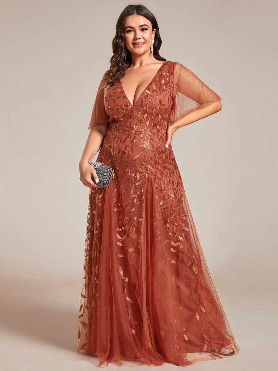 ever ASTRAL|Ruffle Sleeves Leaf Sequin Maxi Bridesmaid Dress