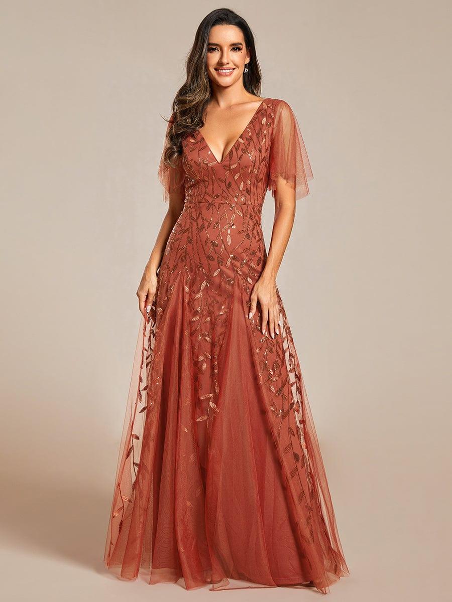 ever ASTRAL|Ruffle Sleeves Leaf Sequin Maxi Bridesmaid Dress