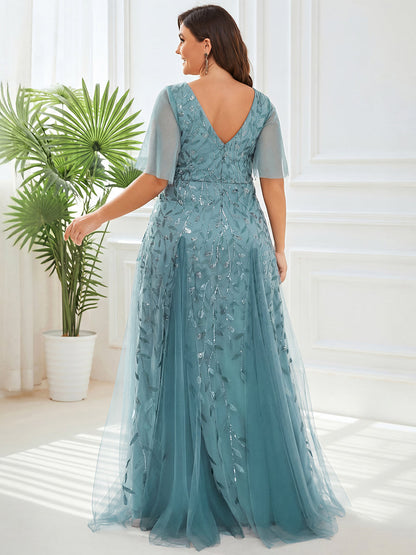 ever ASTRAL|Shimmery Ruffle Sleeves Maxi Sequin Evening Dress