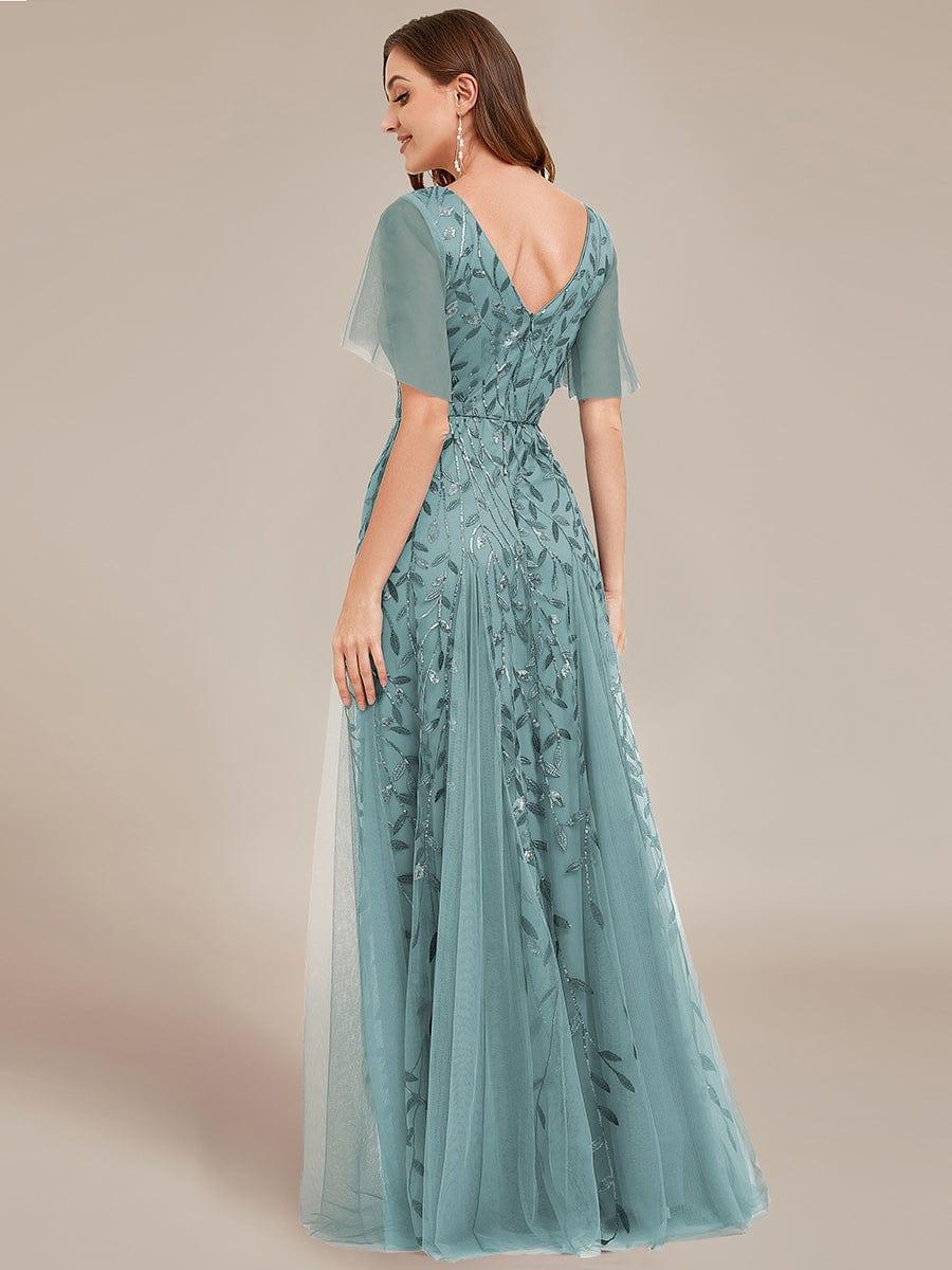 ever ASTRAL|Elegant Ruffle Sleeves Maxi Sequin Mother of the Bride Dress