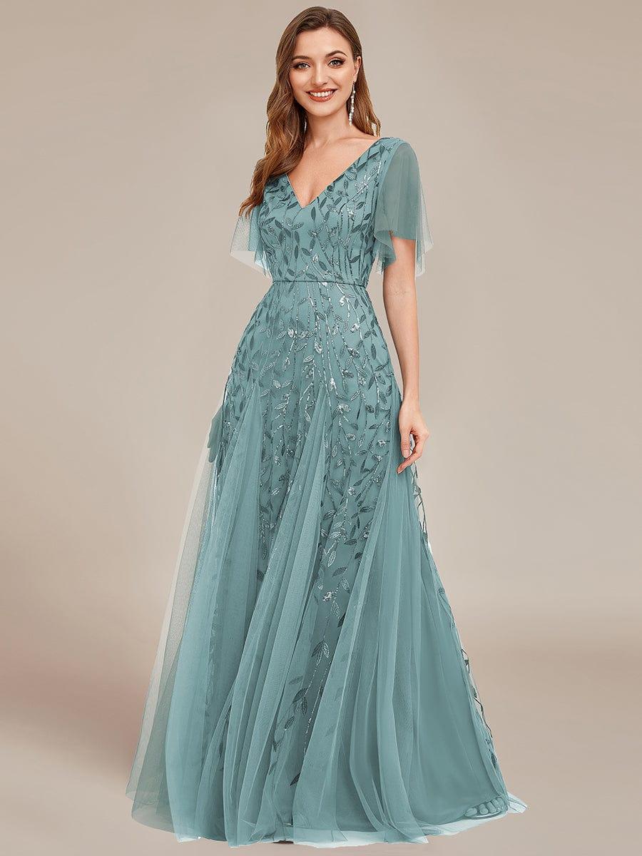 ever ASTRAL|Ruffle Sleeves Leaf Sequin Maxi Bridesmaid Dress