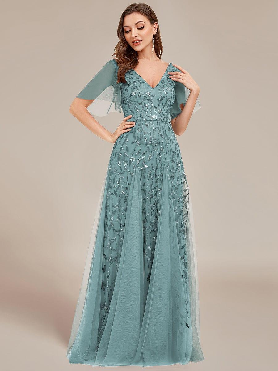 ever ASTRAL|Ruffle Sleeves Leaf Sequin Maxi Bridesmaid Dress