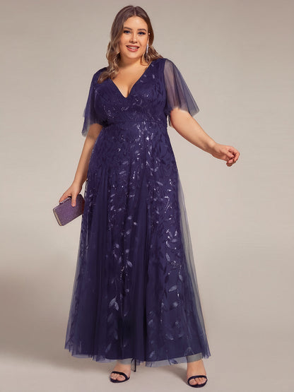 ever ASTRAL|Shimmery Ruffle Sleeves Maxi Sequin Evening Dress