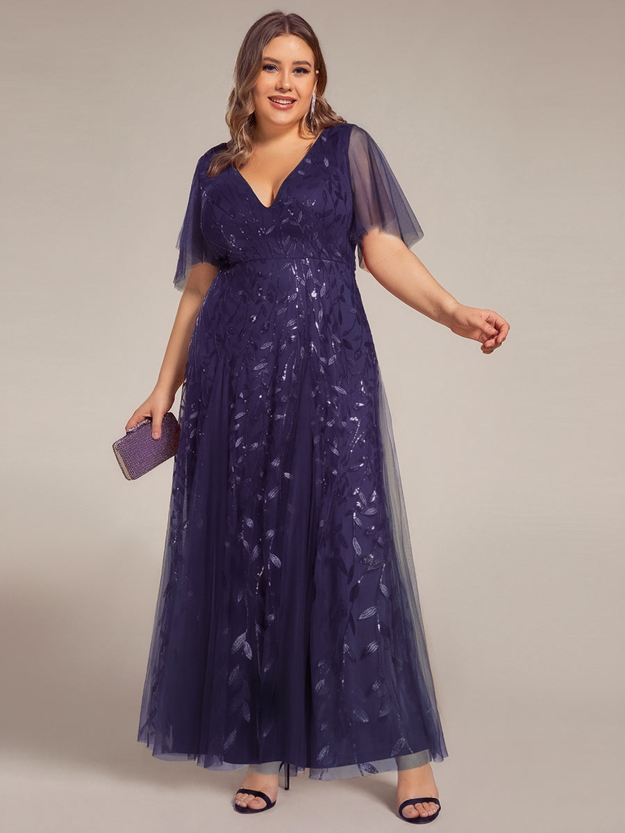 ever ASTRAL|Elegant Ruffle Sleeves Maxi Sequin Mother of the Bride Dress